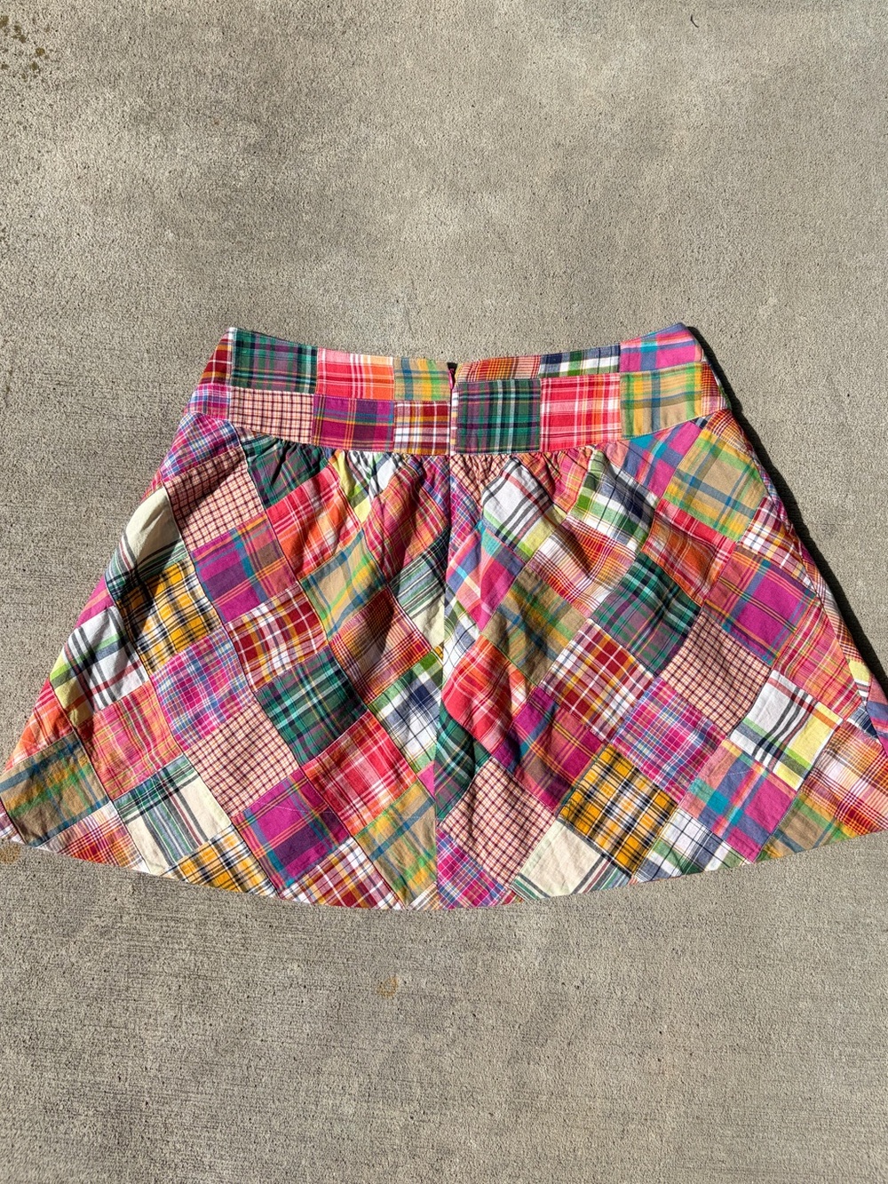 Vintage 90s Cabi patchwork madras plaid multi color rainbow cotton skirt boho - Picture 3 of 8
